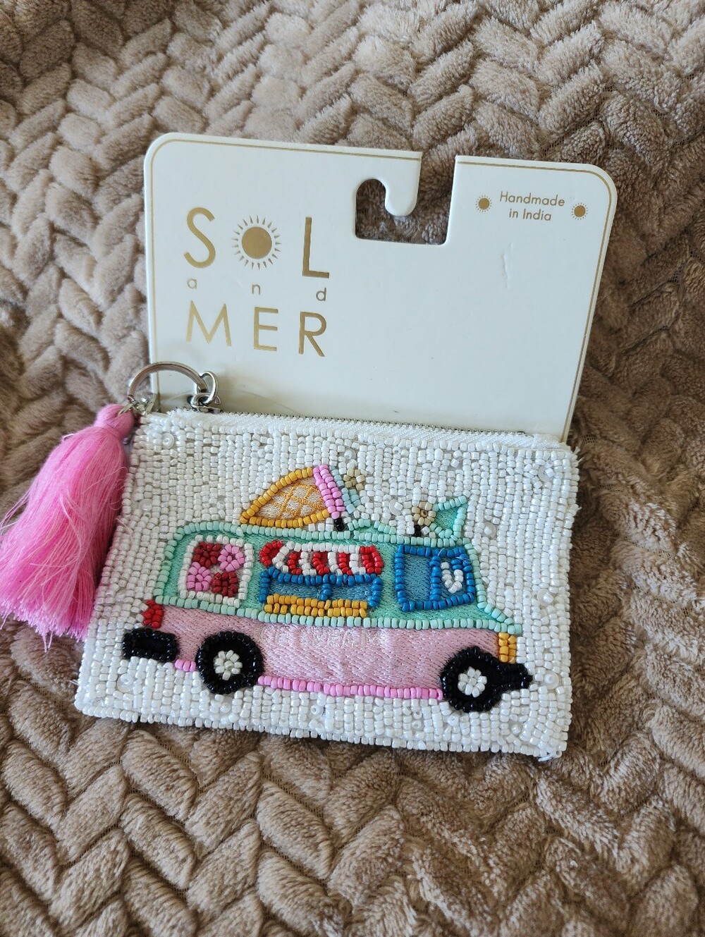 NWT Viral Sol & Mer Beaded Ice Cream Truck Travel Zipper Coin Purse with Tassel